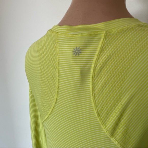 Athleta Momentum Seamless Citron Yellow Mini Stripe Long Sleeve Top 658514 EUC S - Picture 6 of 10
